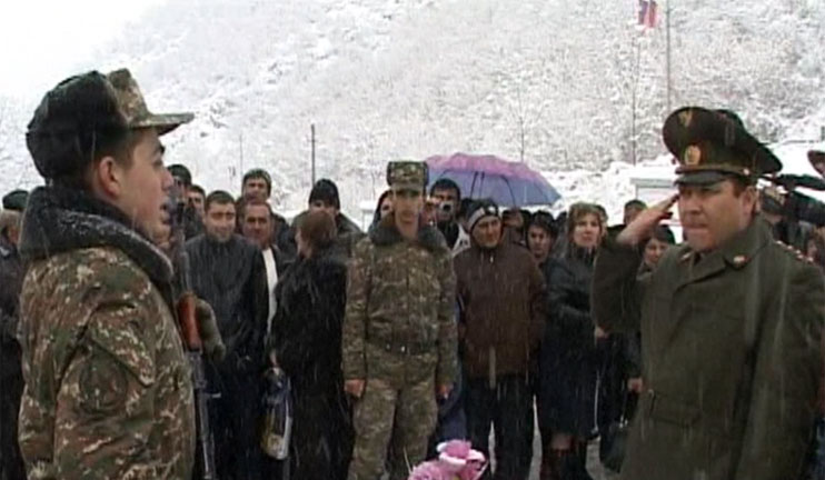 The recruits in Kapan pledged their oath near the memorial where the remnants of Garegin Njdeh lie