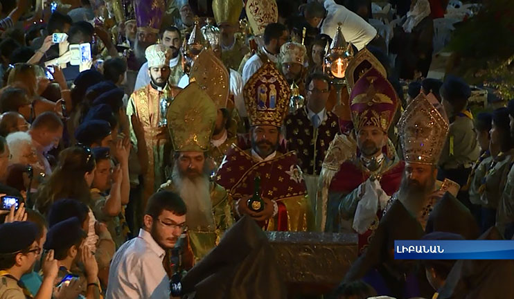 The Chrism Blessing ceremony in the yard of the repaired church St. Astvatsatsin in Lebanon
