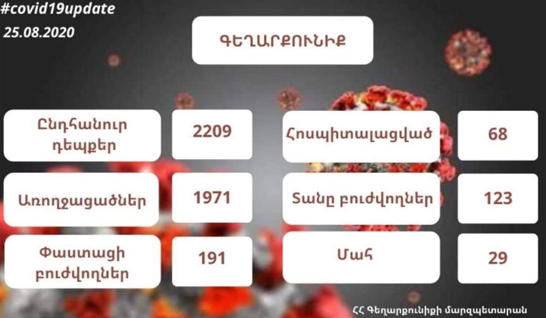 Առ օգոստոսի 25-ը Գեղարքունիքի մարզում գրանցված կորոնավիրուսային հիվանդության պատկերը