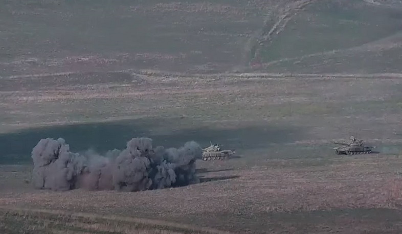 Destruction of Azerbaijani tanks and manpower in a video released by the Ministry of Defense