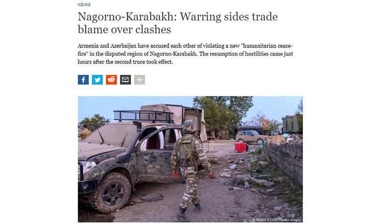 Армения и Азербайджан обвиняют друг друга в нарушении нового «гуманитарного перемирия». Deutsche Welle