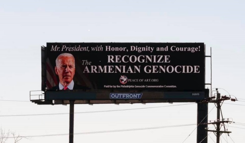 Posters addressed to Biden to recognize Armenian Genocide posted in Pennsylvania, US