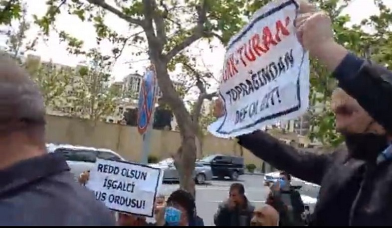 A protest held in front of the Russian Embassy in Azerbaijan