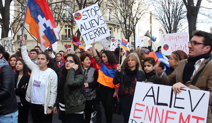 Armenian community protest in Paris against Azerbaijani artrocity
