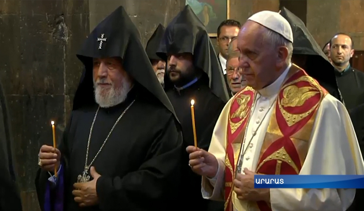 The two pastors enter St.  Grigor Lusavorich's affliction rift