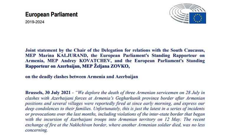 Statements regarding, so-called ‘West Zangezur’ are extremely irresponsible and threaten regional security: joint statement by MEPs on clashes between Armenia and Azerbaijan