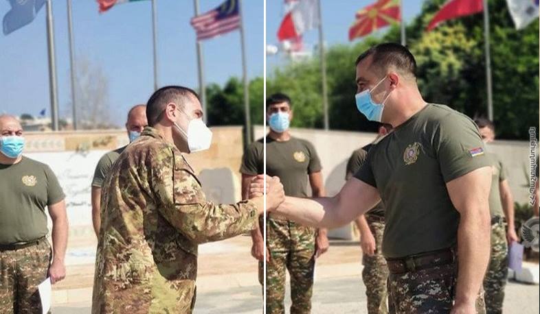Members of the Armenian military group carrying out a peacekeeping mission in Lebanon were awarded