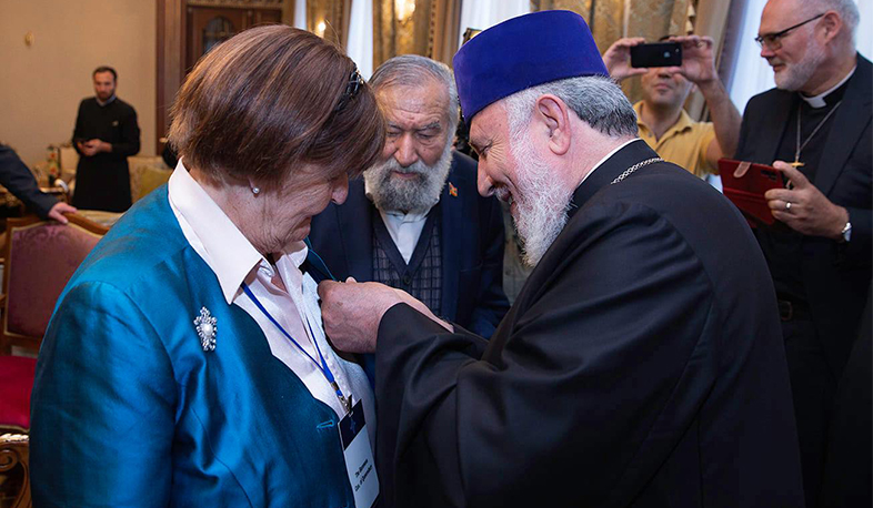 Catholicos of All Armenians awards Baroness Caroline Cox with St. Sahak-St. Mesrop Order of the Armenian Church