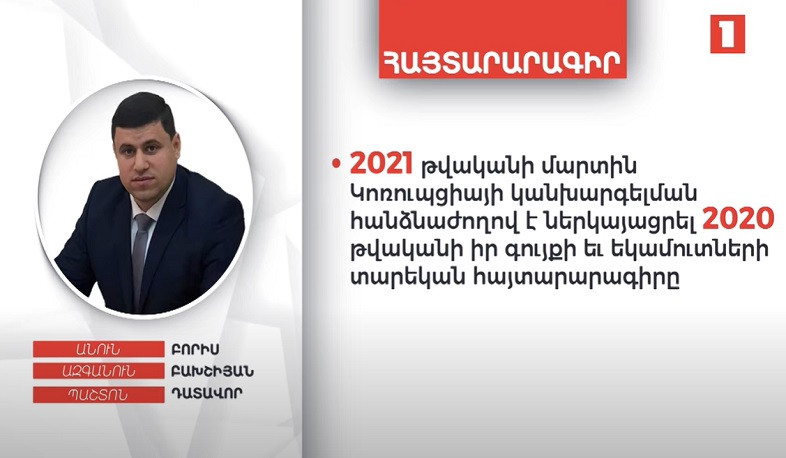 Դատավոր Բորիս Բախշիյանի գույքի և եկամուտների հայտարարագիրը