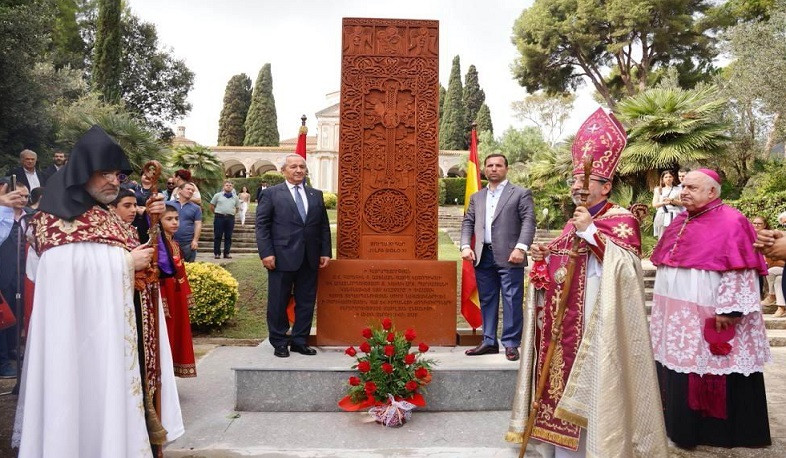 Khachkar dedicated to memory of Armenian Genocide victims placed in yard of Santa Maria Reina Church in Barcelona was consecrated