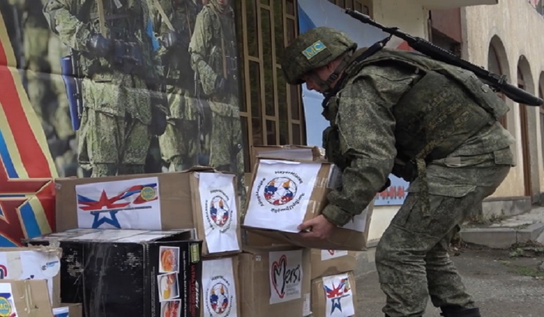 Russian peacekeepers hold a humanitarian action for large families in Nagorno-Karabakh