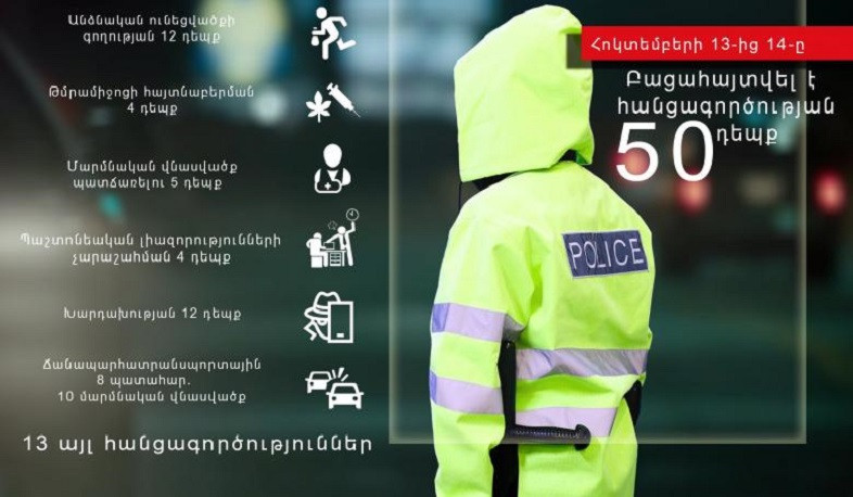 Հոկտեմբերի 13-14-ը ոստիկանները բացահայտել են հանցագործության 50 դեպք