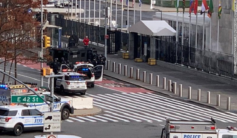 Armed man outside UN arrested after standoff, lockdown