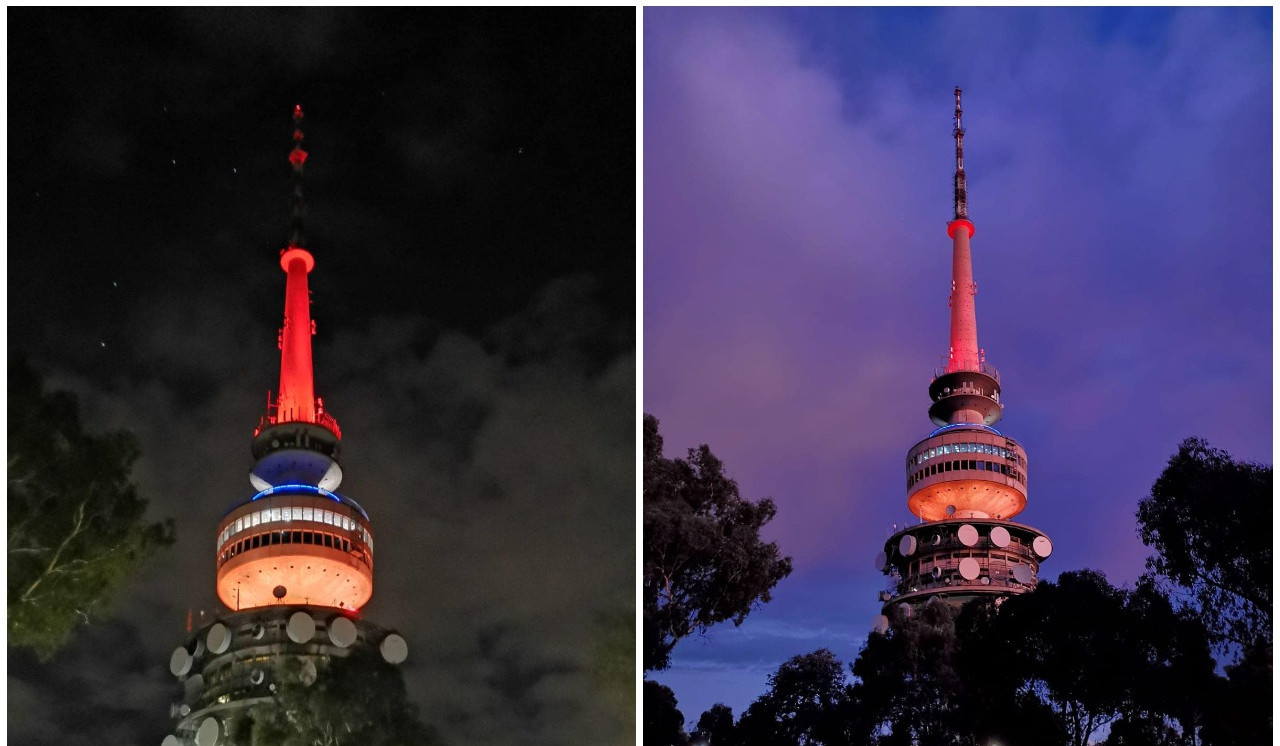 On the occasion of Republic Day, Canberra TV tower illuminated with Armenian tricolor