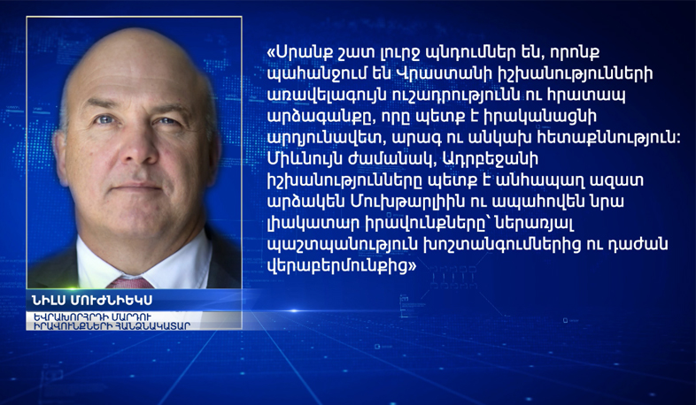 Ադրբեջանի իշխանությունները պետք է անհապաղ ազատ արձակեն Մուխթարլիին. Նիլս Մուժնիեկս