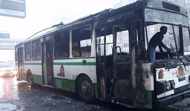 Trolleybus on fire in Yerevan