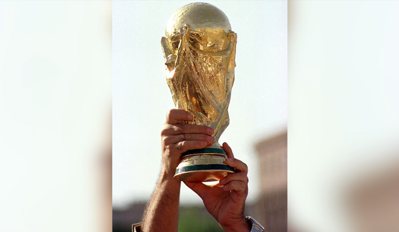 Football world champions and cup in Yerevan