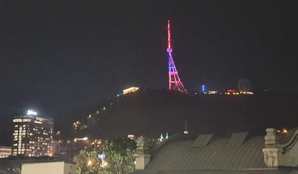 Tbilisi TV tower was lit up in colors of Armenian flag