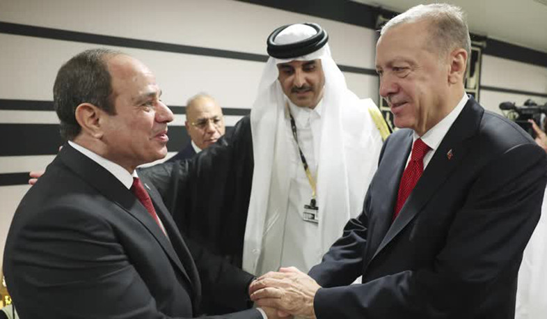 Turkey's Erdogan shakes hands with Egypt's Sisi at World Cup