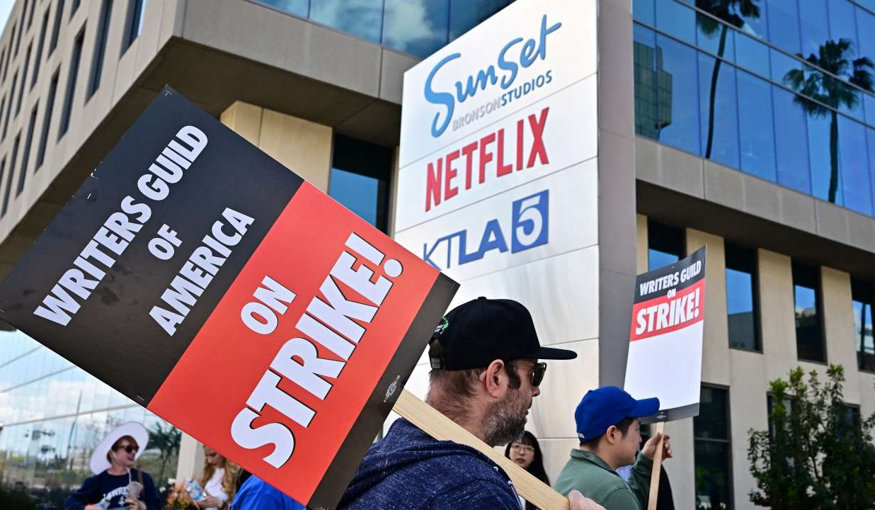 Hollywood writers strike outside Netflix over pay dispute with studios and streamers