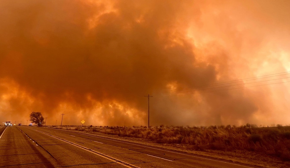 Texas wildfires seen through airplane window