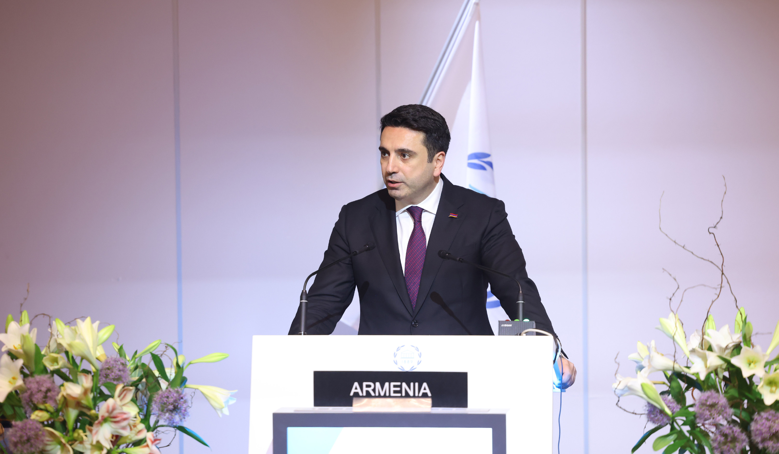 Alen Simonyan gives a speech at the 148th Assembly of the Inter-Parliamentary Union