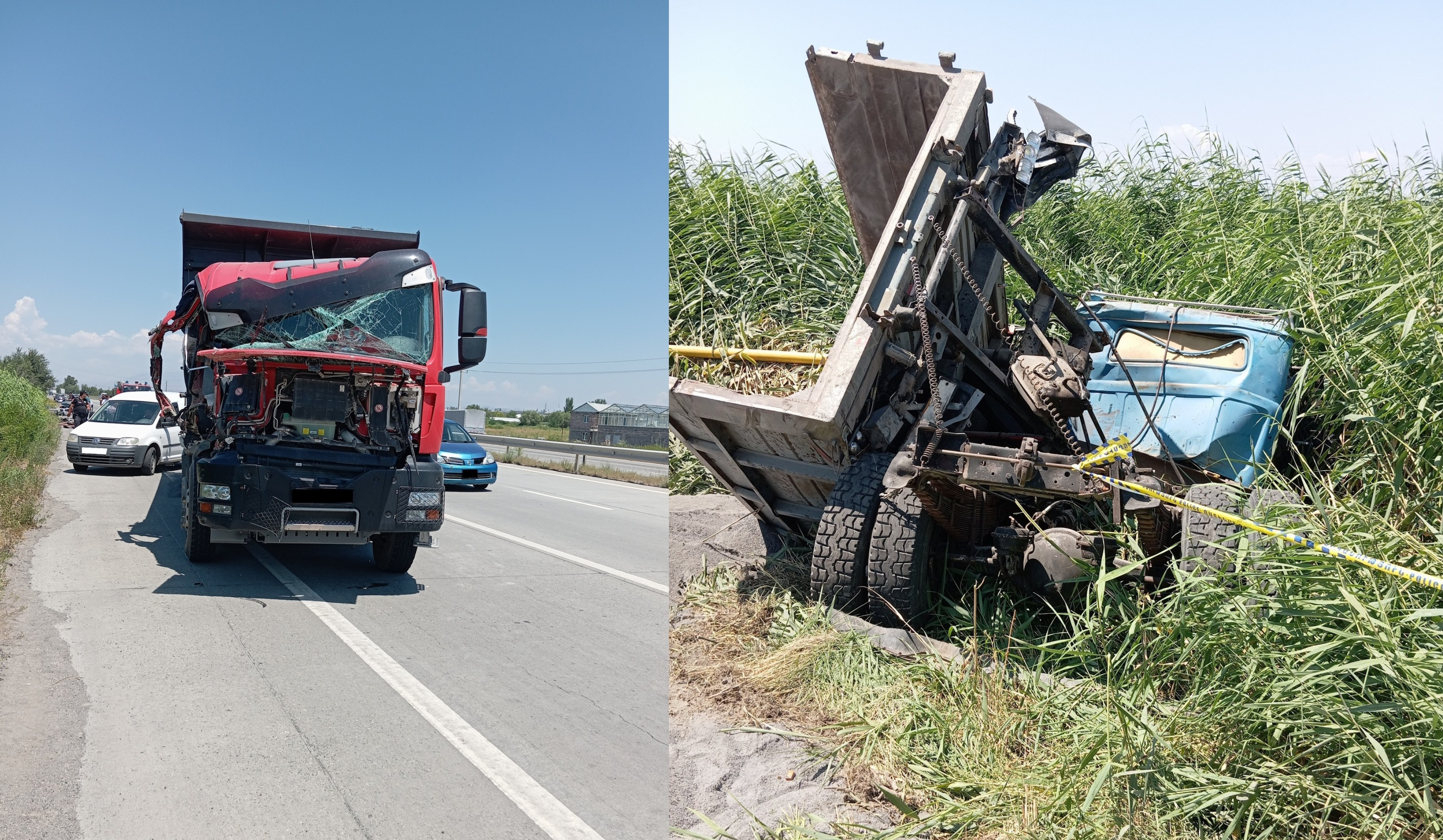 Մարմարաշենի մոտ բեռնատարներ են բախվել․ դրանցից մեկը վնասել է գազի խողովակը