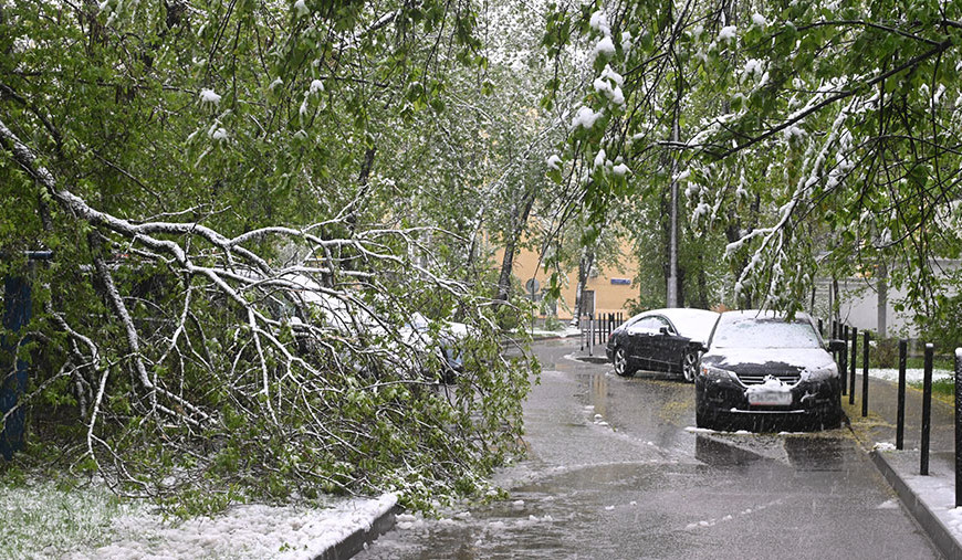 Snow in Moscow as unseasonably cold weather grips the Russian capital