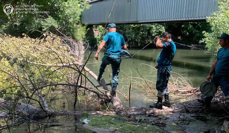 Փրկարարները Հրազդան գետից դուրս են բերել գետի հունը փակած կոտրված ծառը