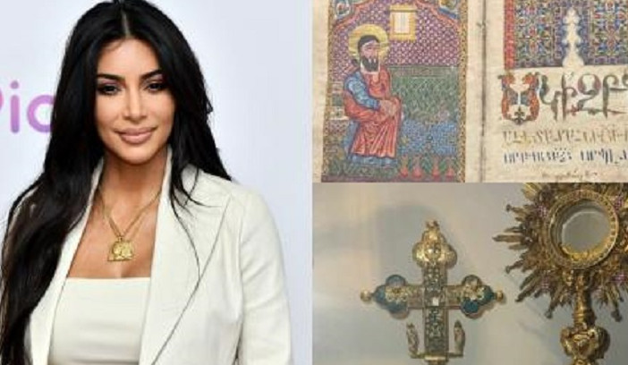 Kim Kardaşyan Surb Ghazar adasının erməni əlyazmaları kolleksiyasını nümayiş etdirib