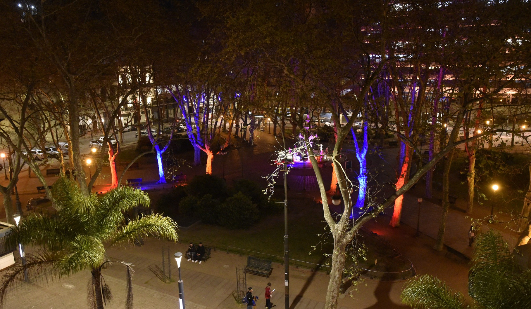 Montevideo’s Constitution Square illuminated in Armenian flag colors