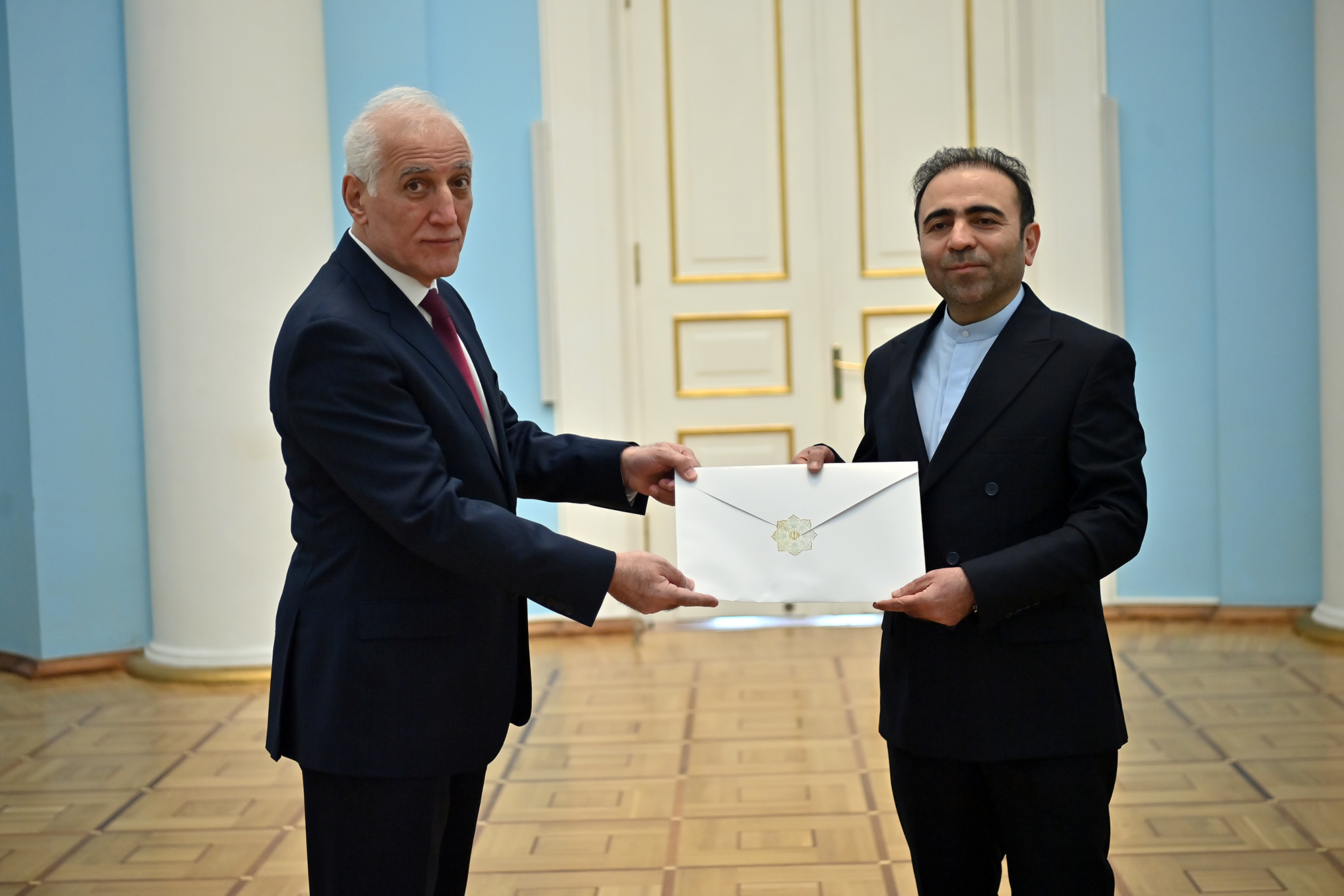 Iranian Ambassador Khalil Shirgholami presents credentials to President Vahagn Khachaturyan