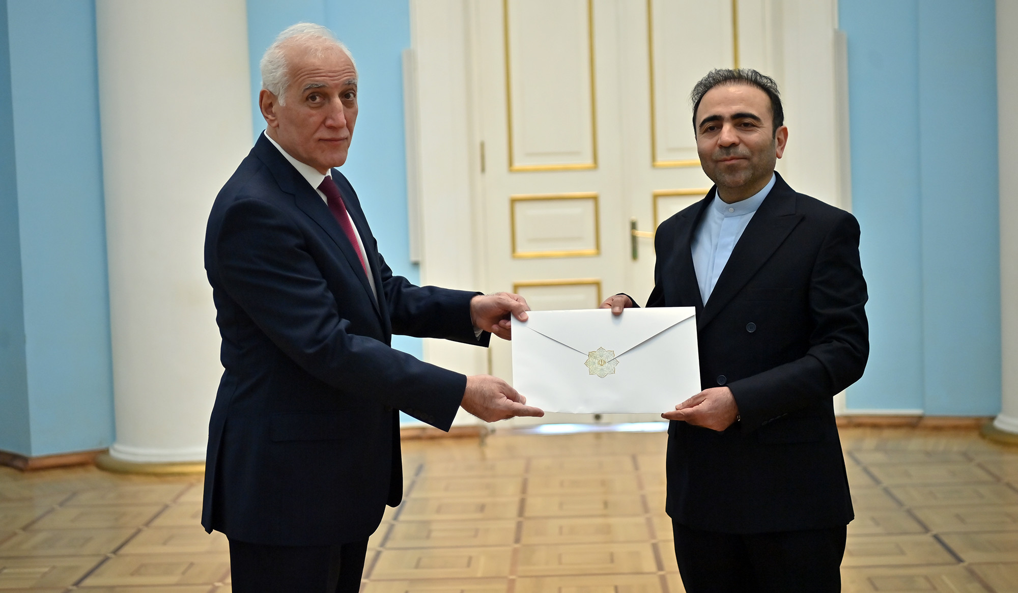 Iranian Ambassador Khalil Shirgholami presents credentials to President Vahagn Khachaturyan