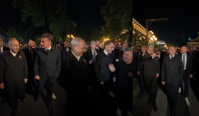 Prime Minister Pashinyan and French President walk in central Yerevan