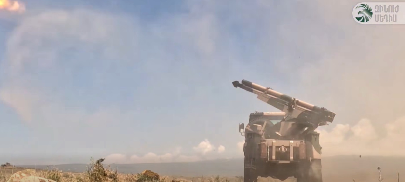 Armenian troops train with domestically produced Atlant multiple rocket launchers