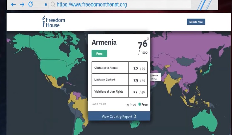 Armenia first in Eurasia with freedom of Internet