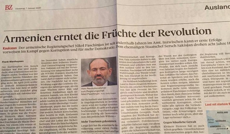 Հայաստանը քաղում է հեղափոխության պտուղները. Berner Zeitung