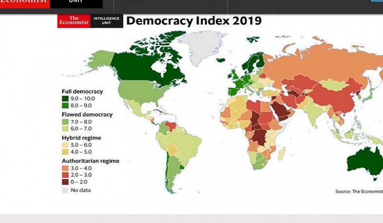 EIU-ի «Ժողովրդավարության ինդեքս- 2019» զեկույցում ՀՀ-ն զբաղեցրել է 86-րդ հորիզոնականը